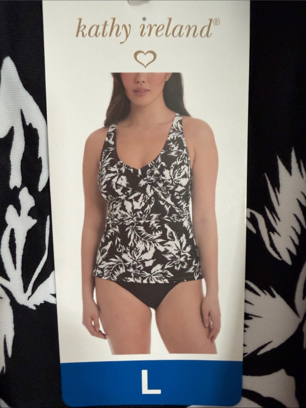Kathy Ireland Black & White Floral Tankini